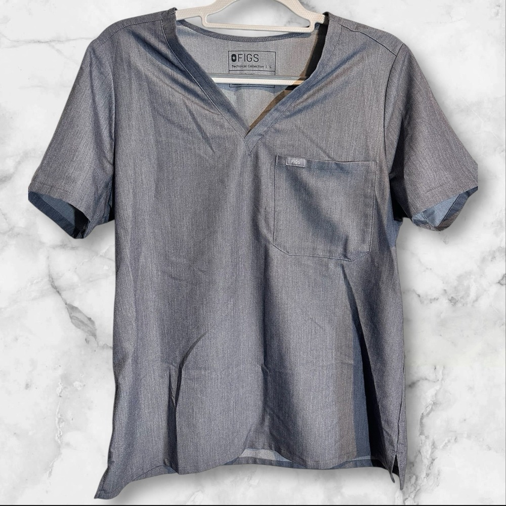 Figs Scrub Top Women's Large Gray V-Neck One Pocket Technical‎ FW1000